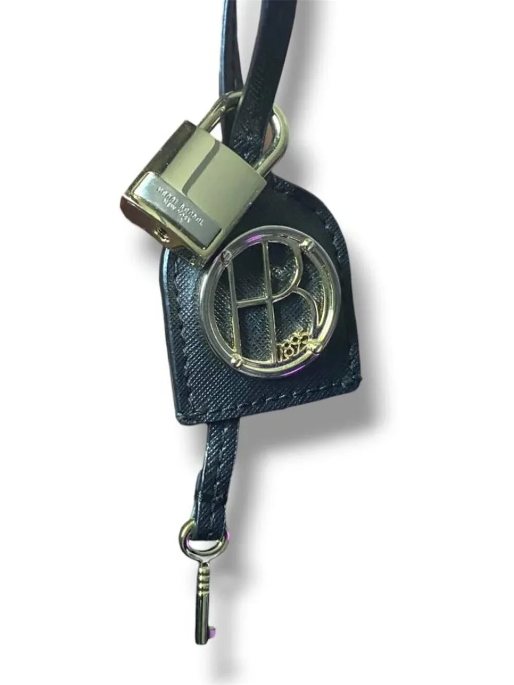 henri bendel Black Leather Logo Charm with Gold Hardware